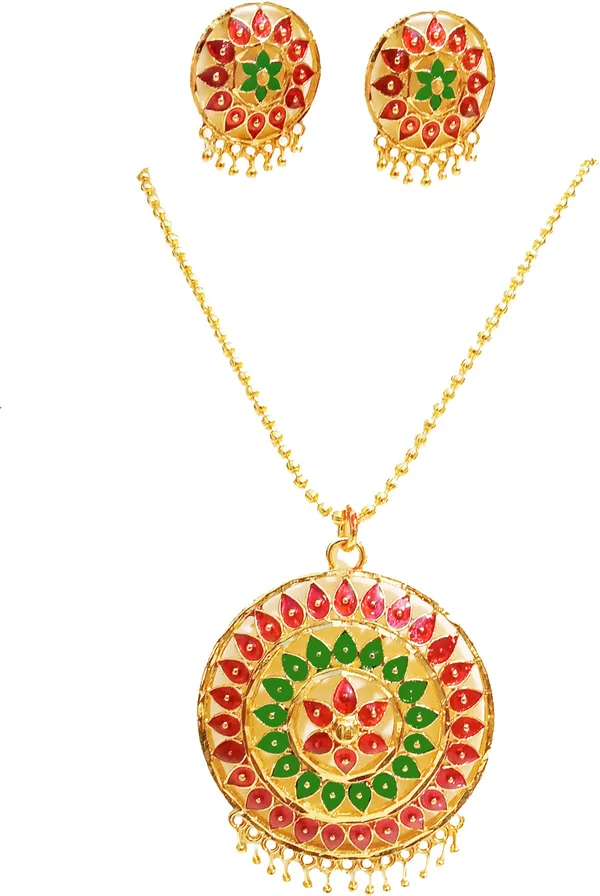 Assamese_Traditional_Red-Green_Colour_Japi_Chain_Jewellery_Set_For_Women